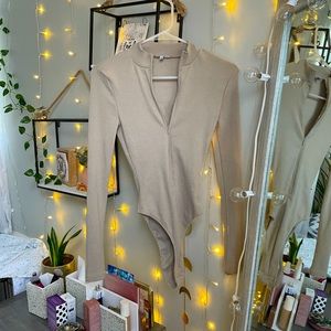 Long Sleeved Ribbed Bodysuit Scuba Neck